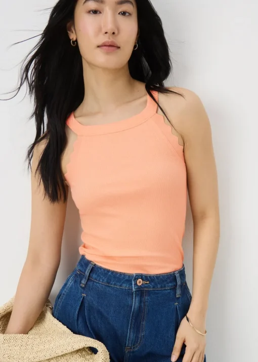 Peach Scalloped Edge Vest Top