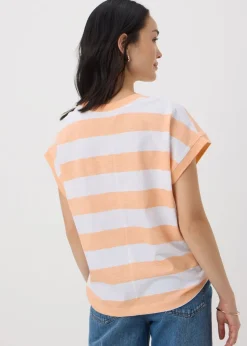 Peach Stripe Short Sleeve Top