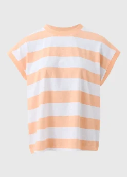 Peach Stripe Short Sleeve Top