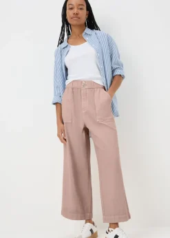 Pink Cropped Wide Leg Jeans