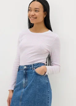 Pink Fitted Long Sleeve Stripe Top