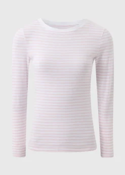 Pink Fitted Long Sleeve Stripe Top