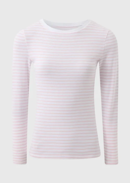 Pink Fitted Long Sleeve Stripe Top
