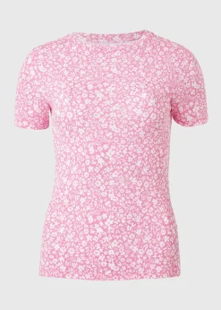 Pink Floral Fitted T-Shirt