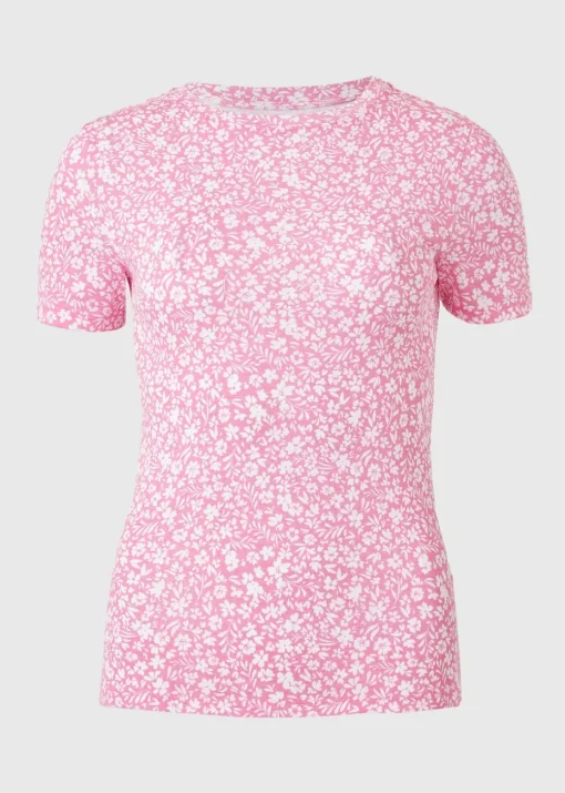 Pink Floral Fitted T-Shirt