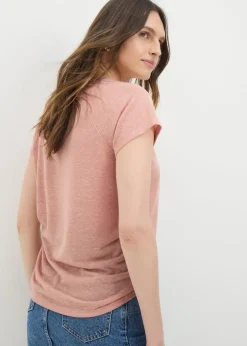 Pink Linen Blend Raglan T-Shirt
