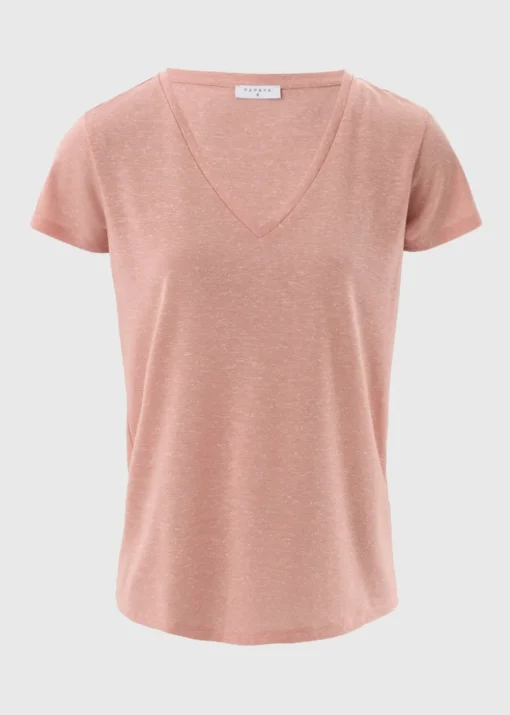 Pink Linen Blend V Neck T-Shirt