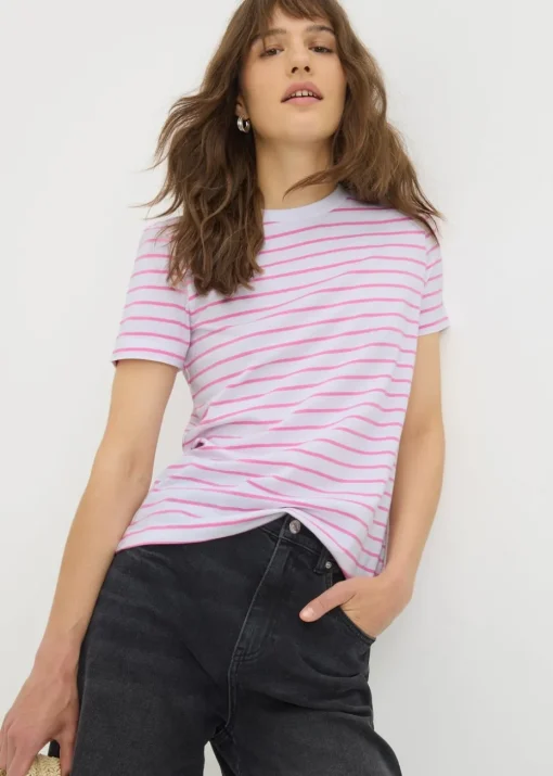 Pink Stripe Crew Neck T-Shirt