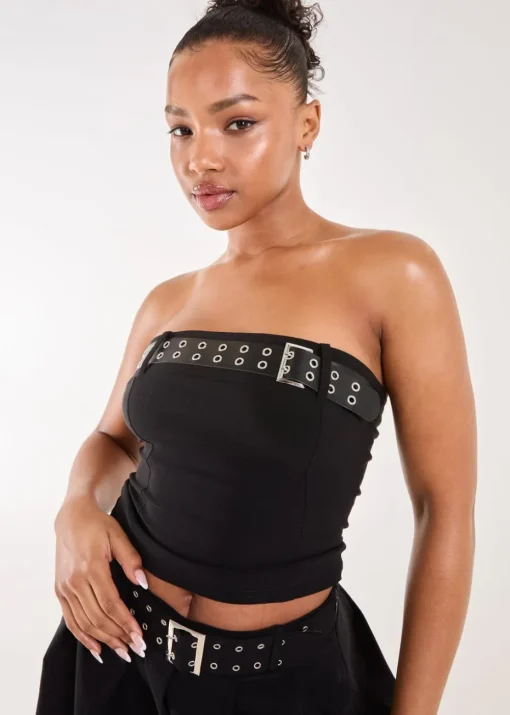Pink Vanilla Black Belted Bandeau Top