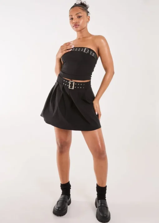 Pink Vanilla Black Belted Bandeau Top