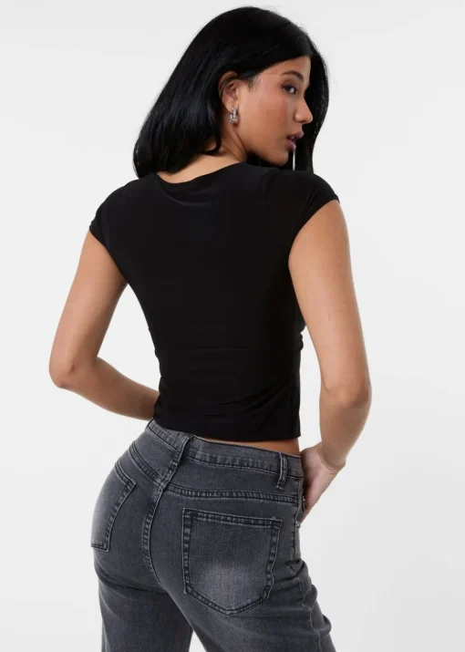 Pink Vanilla Black Cap Sleeve Keyhole Crop Top