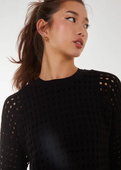 Pink Vanilla Black Crochet Knitted Sweater