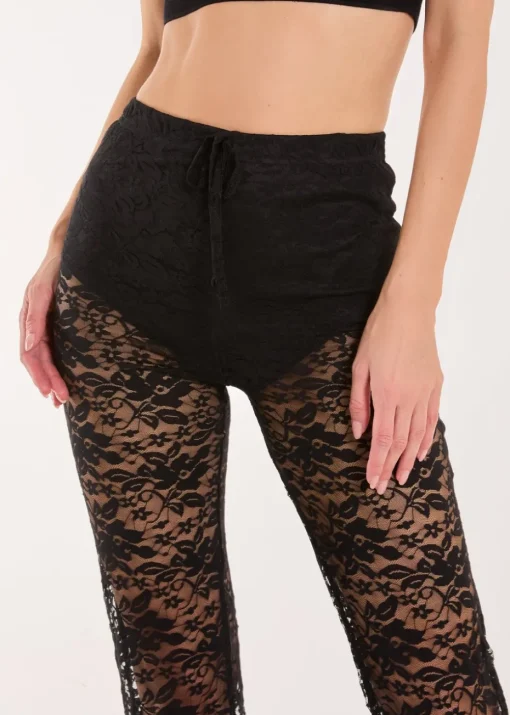 Pink Vanilla Black Lace Flared Trousers