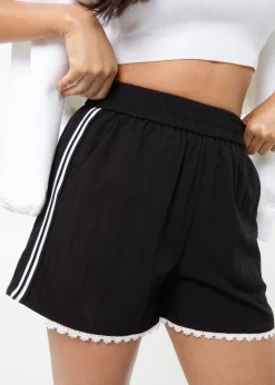 Pink Vanilla Black Lace Trim Stripe Shorts