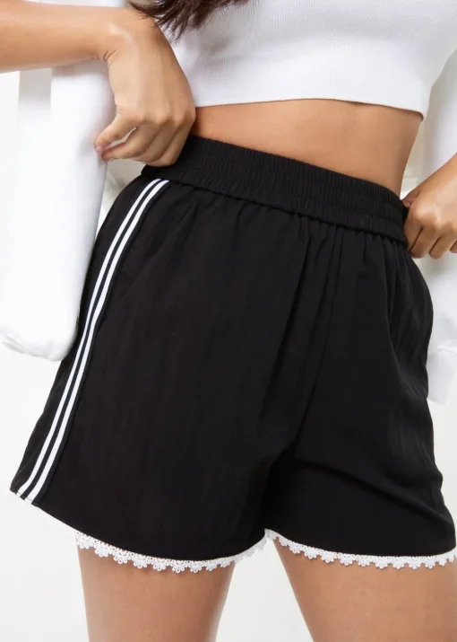 Pink Vanilla Black Lace Trim Stripe Shorts