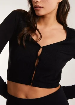 Pink Vanilla Black Rib Long Sleeve Button Down Top