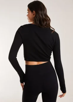 Pink Vanilla Black Rib Long Sleeve Button Down Top