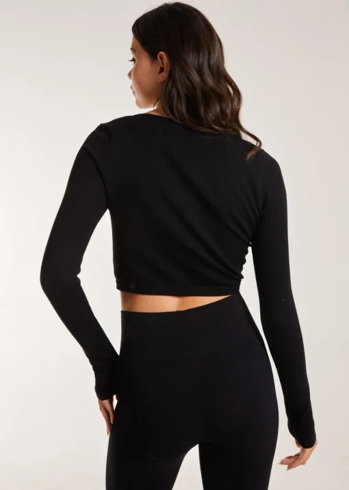 Pink Vanilla Black Rib Long Sleeve Button Down Top