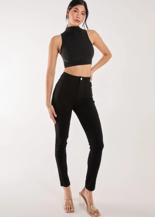 Pink Vanilla Black Slim Fit Seam Detail Trousers