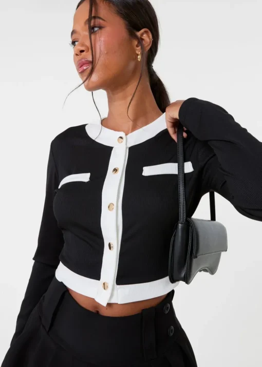 Pink Vanilla Black Slinky Two Tone Cardigan
