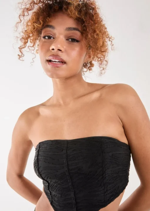 Pink Vanilla Black Tiger Print Textured Corset Top