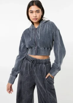 Pink Vanilla Black Wash Cropped Hoodie