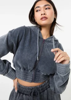Pink Vanilla Black Wash Cropped Hoodie