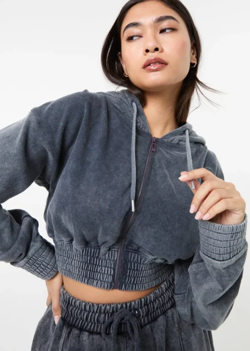 Pink Vanilla Black Wash Cropped Hoodie