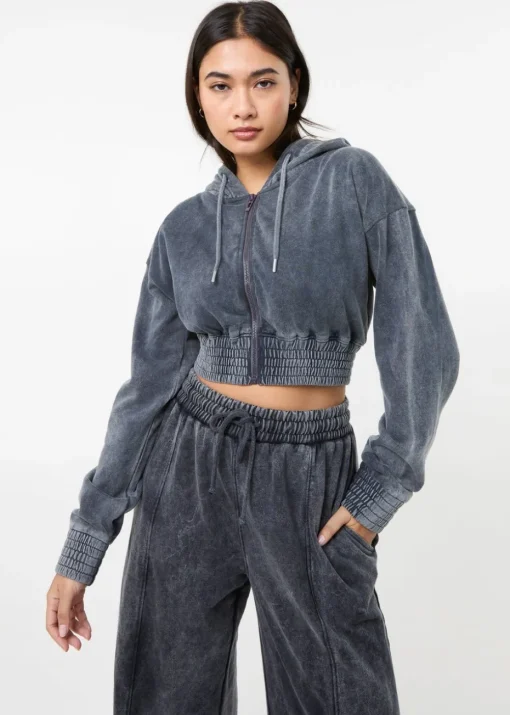 Pink Vanilla Black Wash Cropped Hoodie