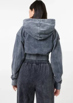 Pink Vanilla Black Wash Cropped Hoodie
