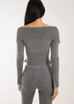 Pink Vanilla Black Washed Rib Fold-Over Cardigan