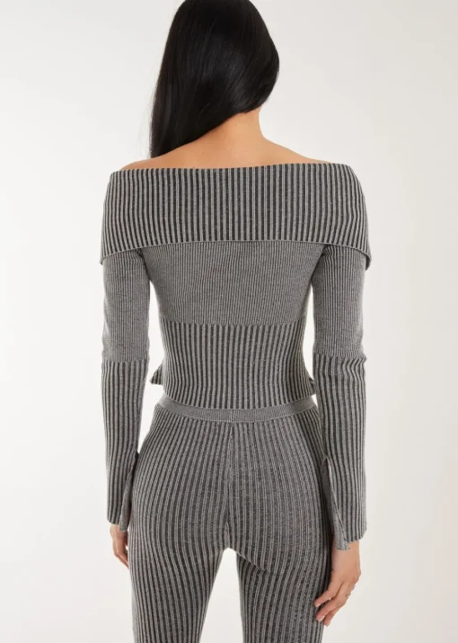Pink Vanilla Black Washed Rib Fold-Over Cardigan
