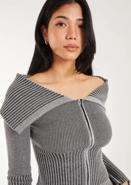 Pink Vanilla Black Washed Rib Fold-Over Cardigan