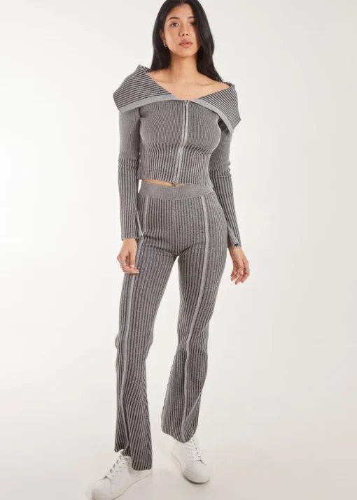 Pink Vanilla Black Washed Rib Fold-Over Cardigan