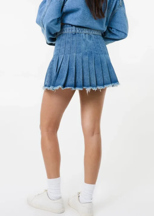 Pink Vanilla Blue Belt Denim Pleated Mini Skirt