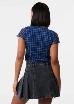 Pink Vanilla Blue Check Cap Sleeve Crop Top