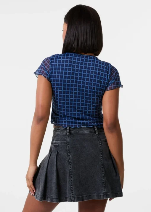 Pink Vanilla Blue Check Cap Sleeve Crop Top