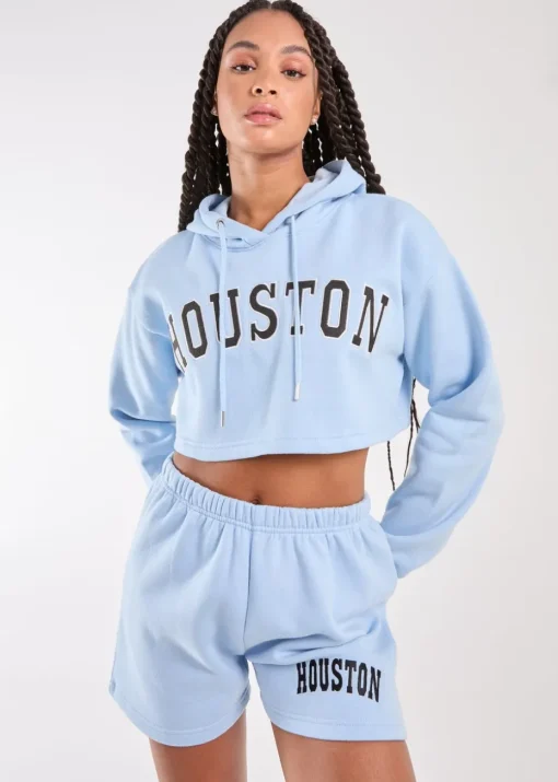 Pink Vanilla Blue Houston Cropped Hoodie