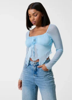 Pink Vanilla Blue Long Sleeve Mesh Butterfly Top
