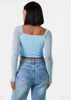 Pink Vanilla Blue Long Sleeve Mesh Butterfly Top
