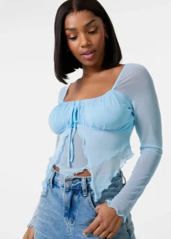 Pink Vanilla Blue Long Sleeve Mesh Butterfly Top