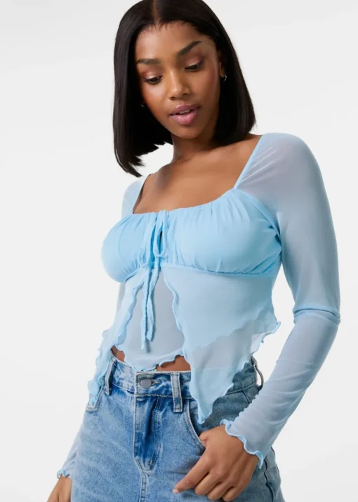 Pink Vanilla Blue Long Sleeve Mesh Butterfly Top