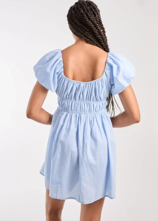 Pink Vanilla Blue Puff Sleeve Mini Dress with Shorts