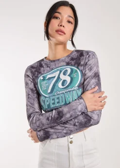 Pink Vanilla Blue Racer Washed Printed Long Sleeve Top