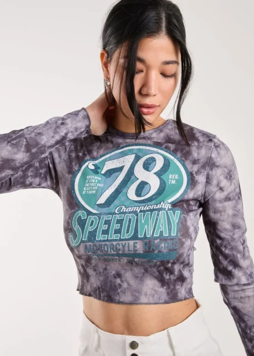 Pink Vanilla Blue Racer Washed Printed Long Sleeve Top