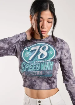 Pink Vanilla Blue Racer Washed Printed Long Sleeve Top