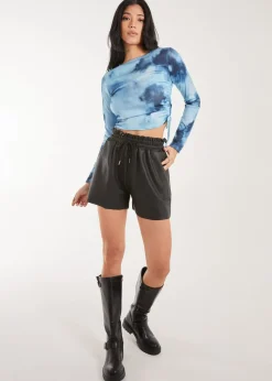 Pink Vanilla Blue Tie Dye Print Long Sleeve Rib Top