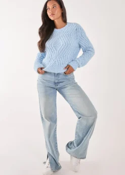 Pink Vanilla Blue Zig Zag Detail Cropped Knit Jumper