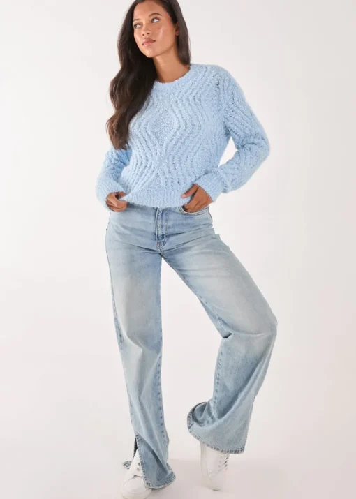 Pink Vanilla Blue Zig Zag Detail Cropped Knit Jumper