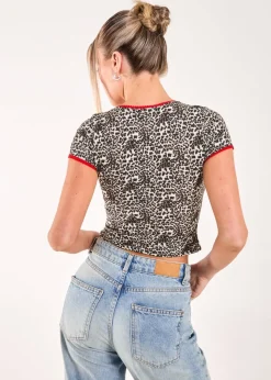 Pink Vanilla Brown Cap Sleeve Leopard Print Top